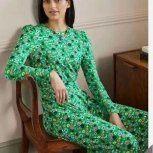 Boden gorgeous maxi dress, fresh green background & peach/blue/yel/white floral